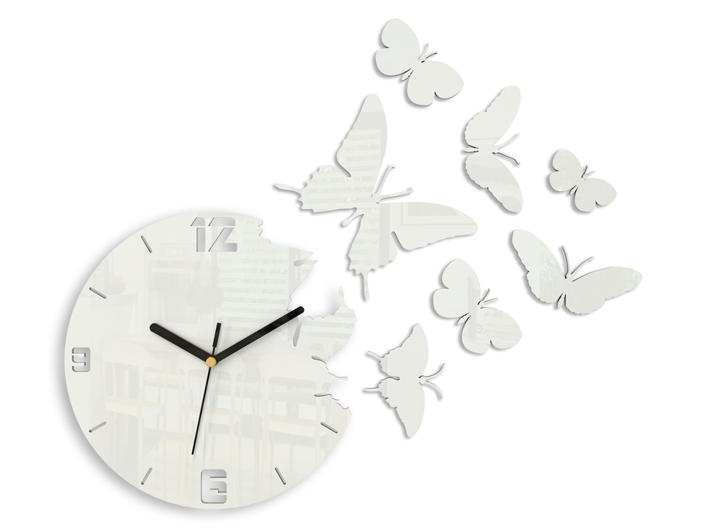 Moderné nástenné hodiny MOTÝLE WHITE HMCNH003-white
