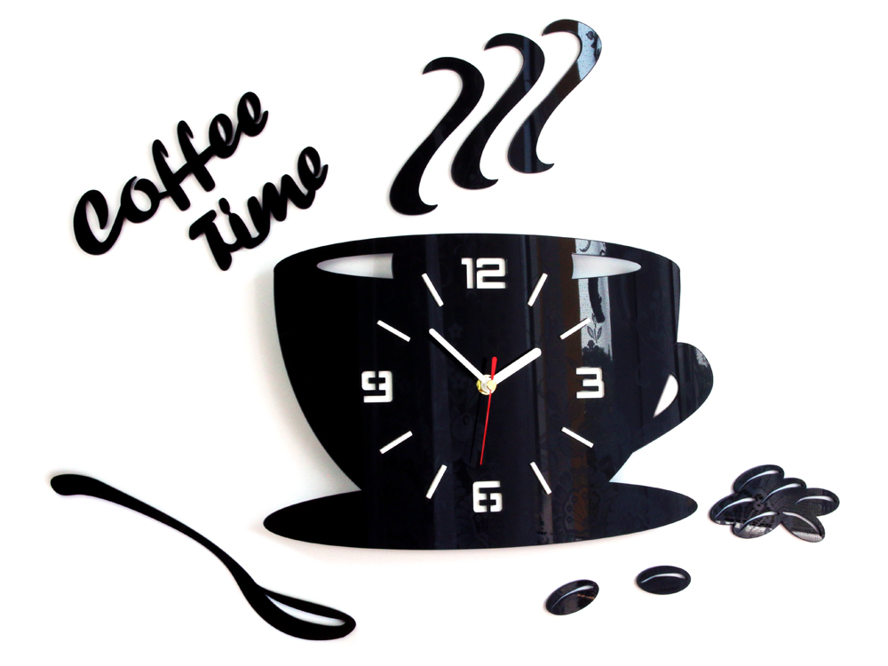 Moderné nástenné hodiny COFFE TIME 3D BLACK NH045-black