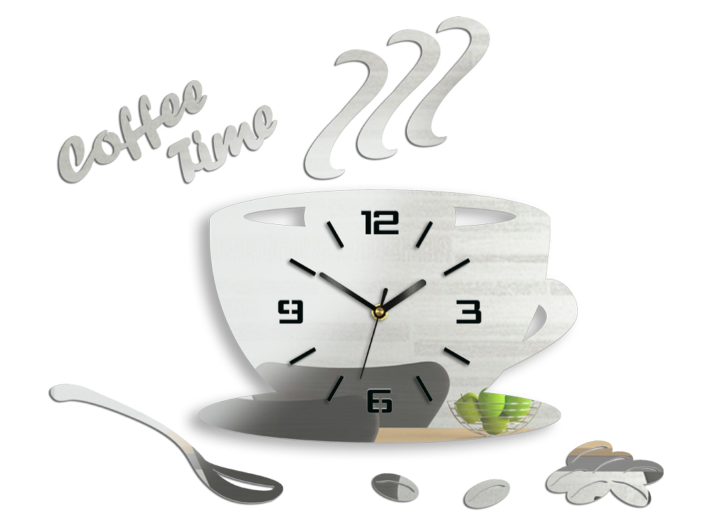 Moderné nástenné hodiny COFFE TIME 3D MIRROR HMCNH045-mirror
