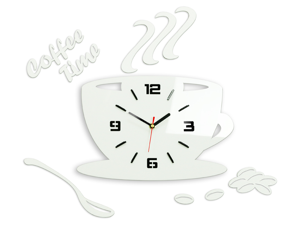 Moderné nástenné hodiny COFFE TIME 3D WHITE NH045-white